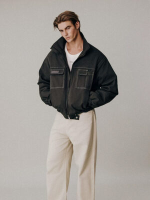 Heavyweight Retro Mock Neck Jacket Grey