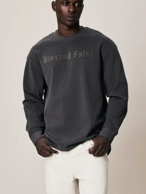 Unisex Logo Print Brushed Fleece Long Sleeve Crewneck Tee